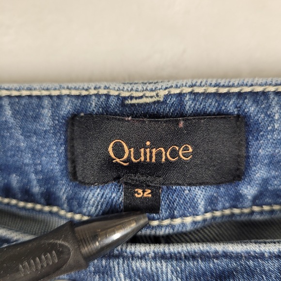 Quince Jeans Women's 32x28 Blue Denim Mid Rise Slim Straight Medium Wash - Picture 7 of 10